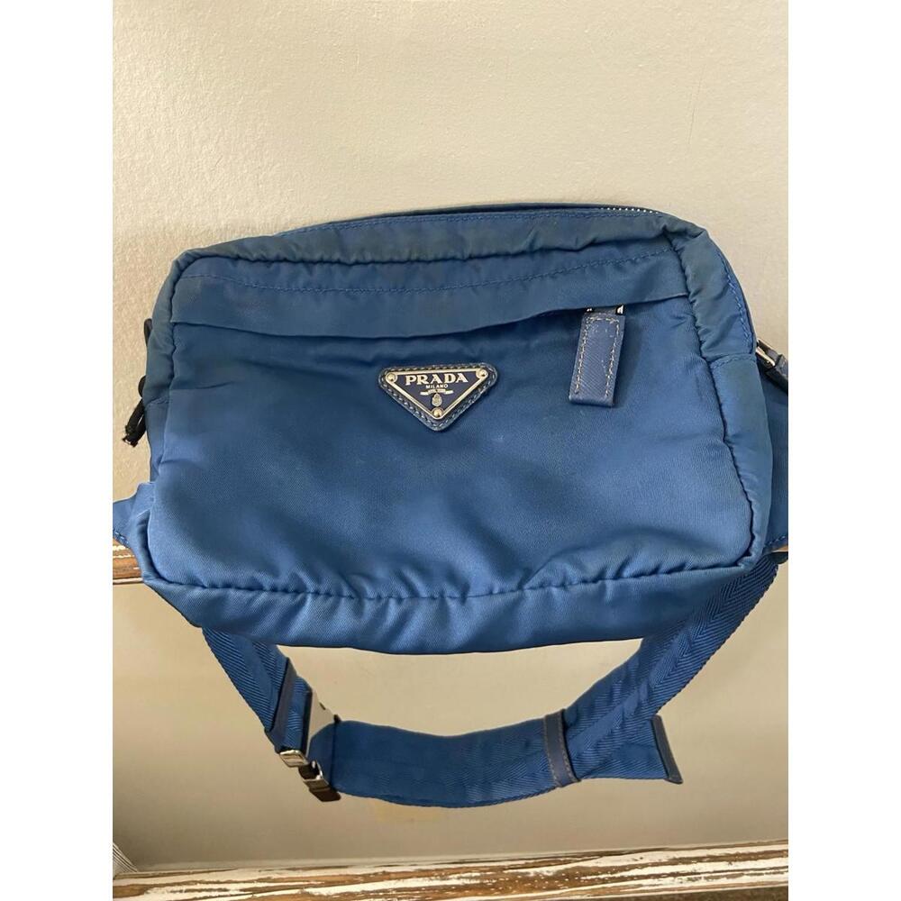 Prada Cerulean Blue Nylon Leather Belt Bag Waist Pouch, Fair